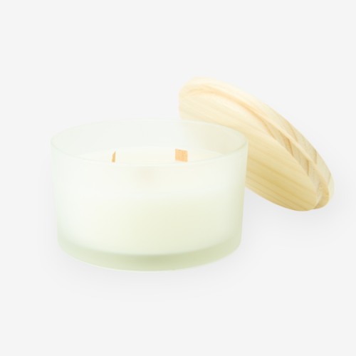 bougie parfumée de luxe avec couvercle en bois – blanc effet grivé