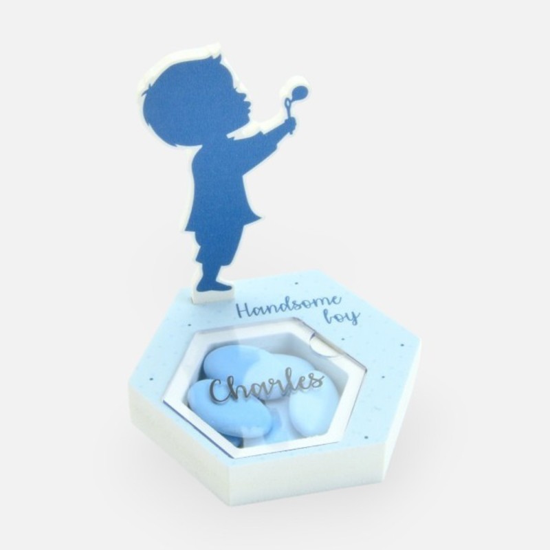 boîte acrylique hexagone avec silhouette garçon