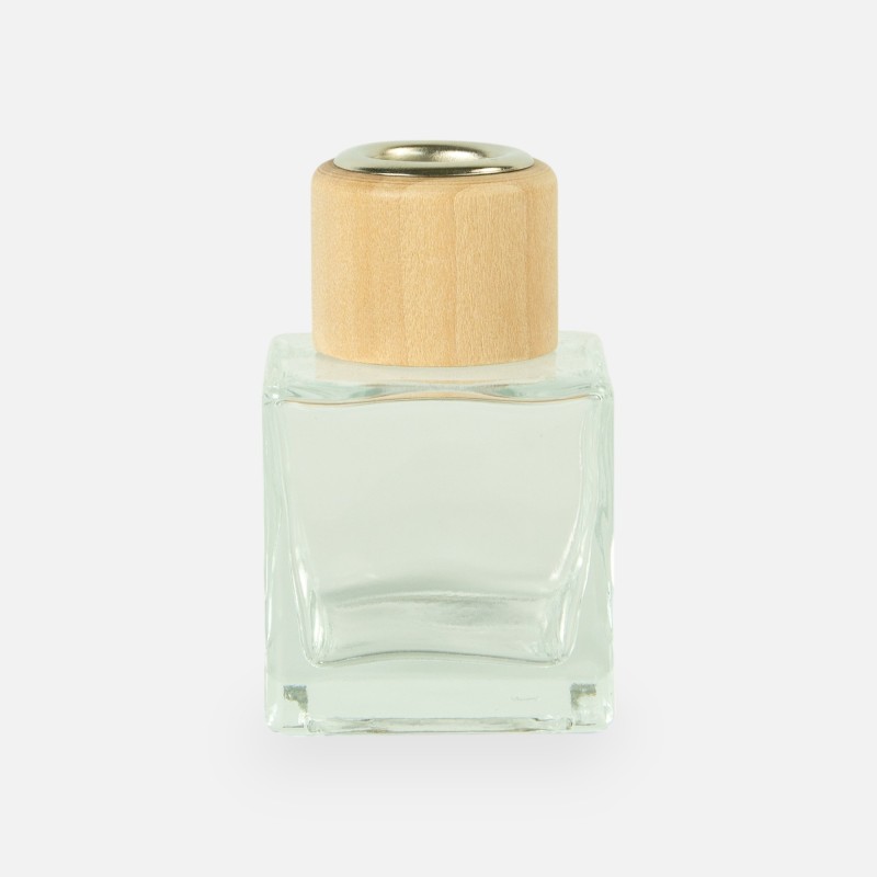 bouteille de parfum carré transparant avec bouchon à vis en bois - 50 ml
