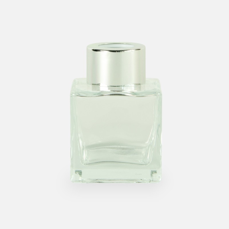 bouteille de parfum carrée avec bouchon à vis argenté - 50 ml