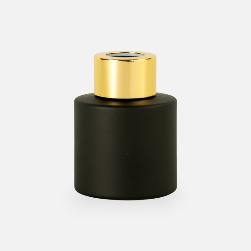 Parfumflesje cylinder zwart met gouden schroefdop - 50 ml