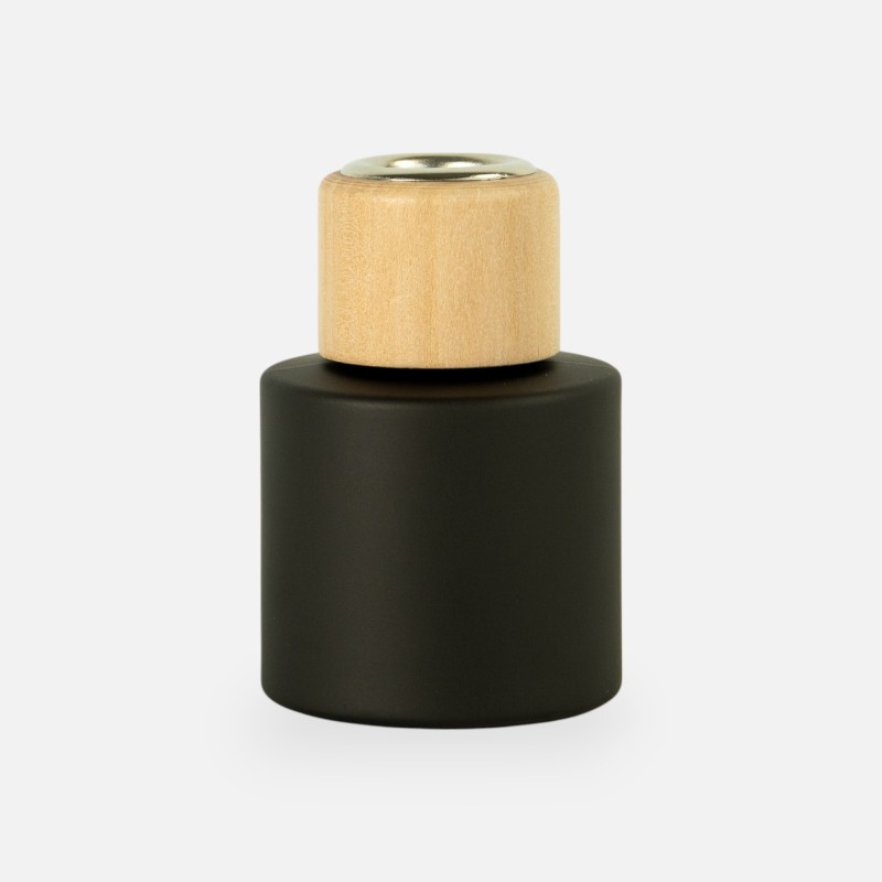 bouteille de parfum cyl. noir avec bouchon à vis en bois - 50 ml