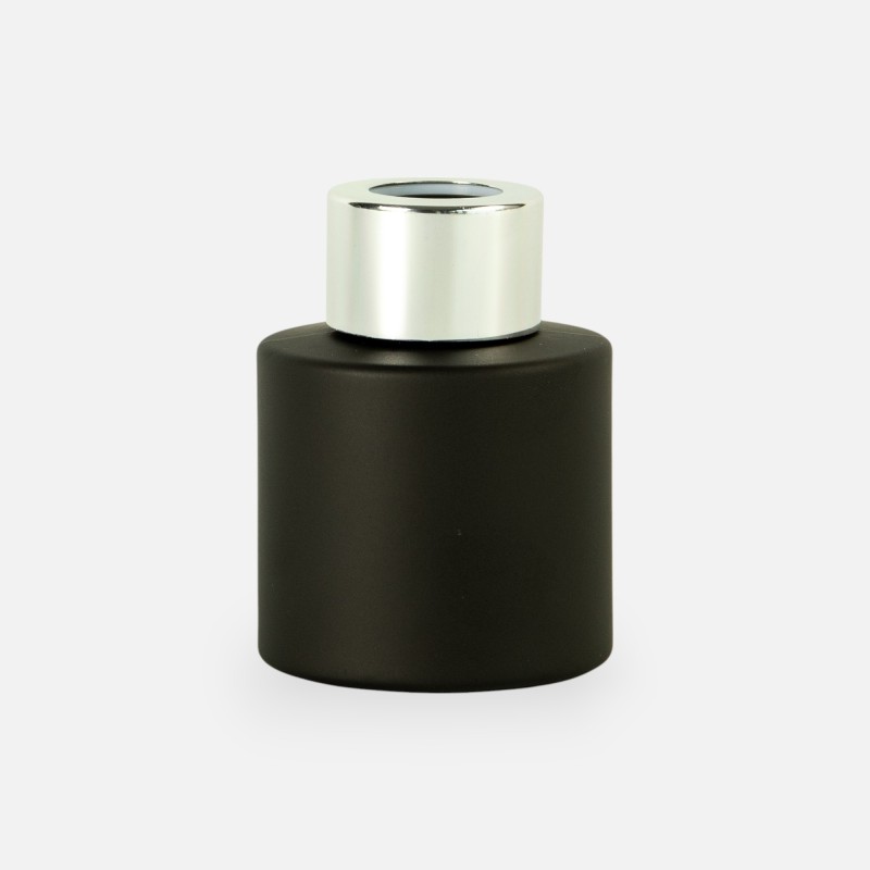 bouteille de parfum cyl. noir avec bouchon à vis argenté - 50 ml