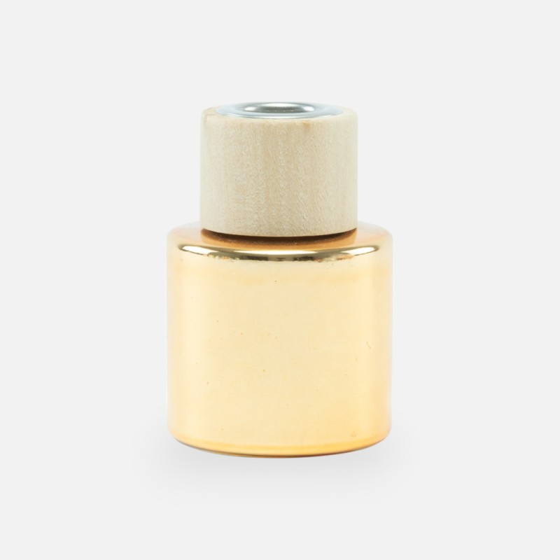 bouteille de parfum cyl. or avec bouchon à vis en bois - 50 ml