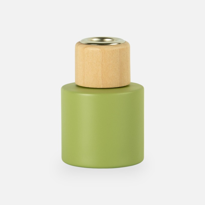bouteille de parfum cyl. vert soie avec bouchon à vis en bois - 50 ml