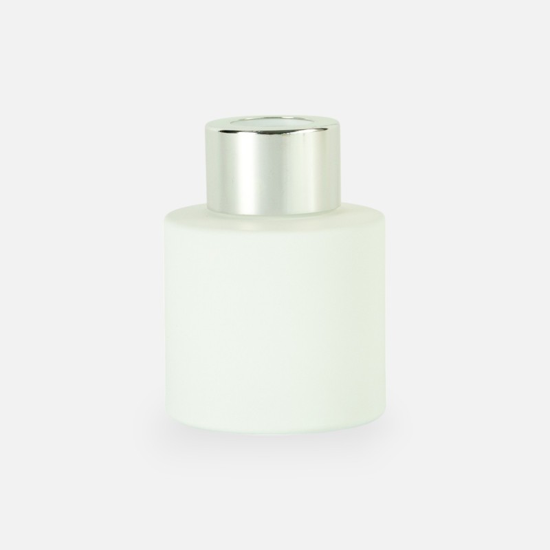 bouteille de parfum cyl. blanc avec bouchon à vis argenté - 50 ml