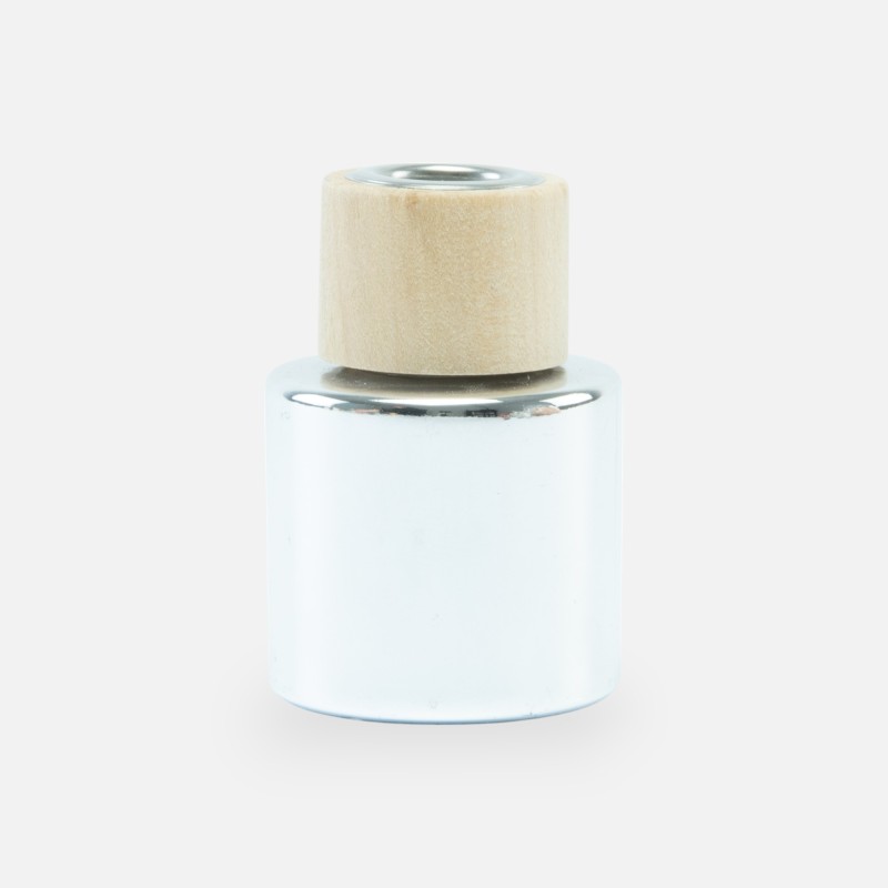bouteille de parfum cyl. argent avec bouchon à vis en bois - 50 ml