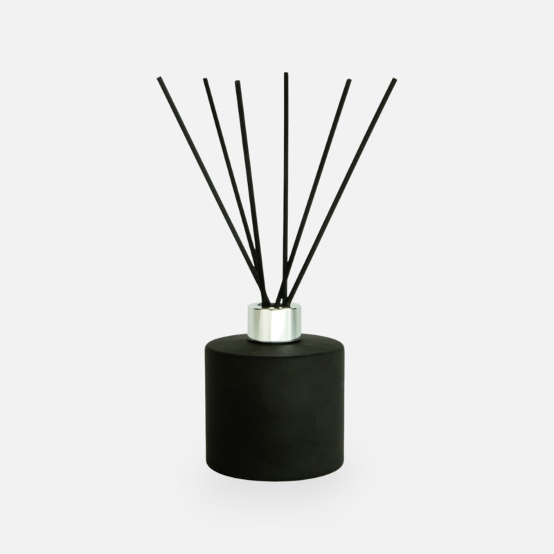 set bouteille de parfum cyl. noir bouchon argenté/bâtons - 200 ml