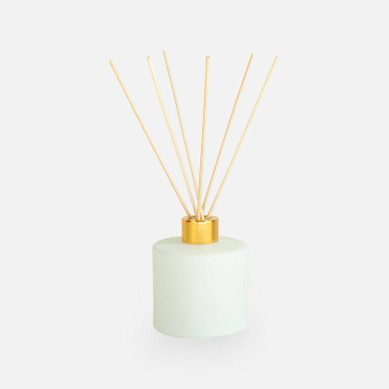 set bouteille de parfum cyl. blanc bouchon doré/bâtons - 200 ml