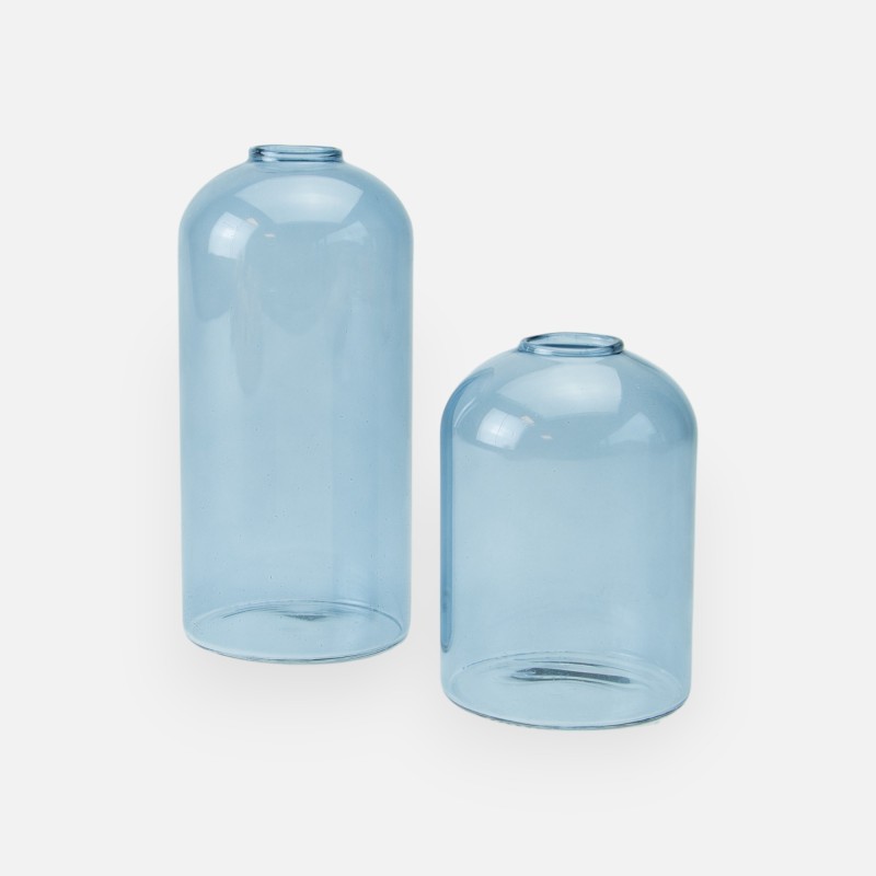 Set van 2 glazen vazen - blauw