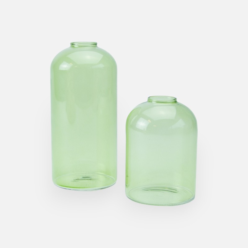 Set de 2 vases en verre - vert soie