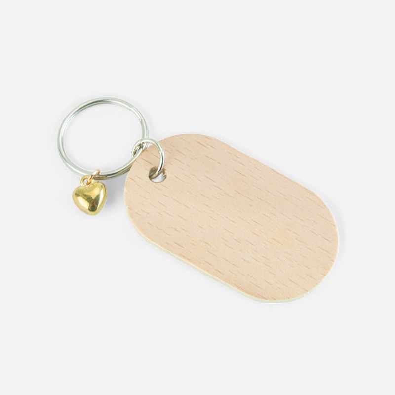 Porte-clés bois ovale avec coeur