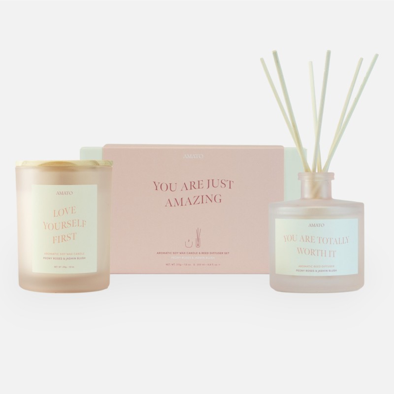 Geschenkset geurkaars & geurstokjes 'you are just amazing'