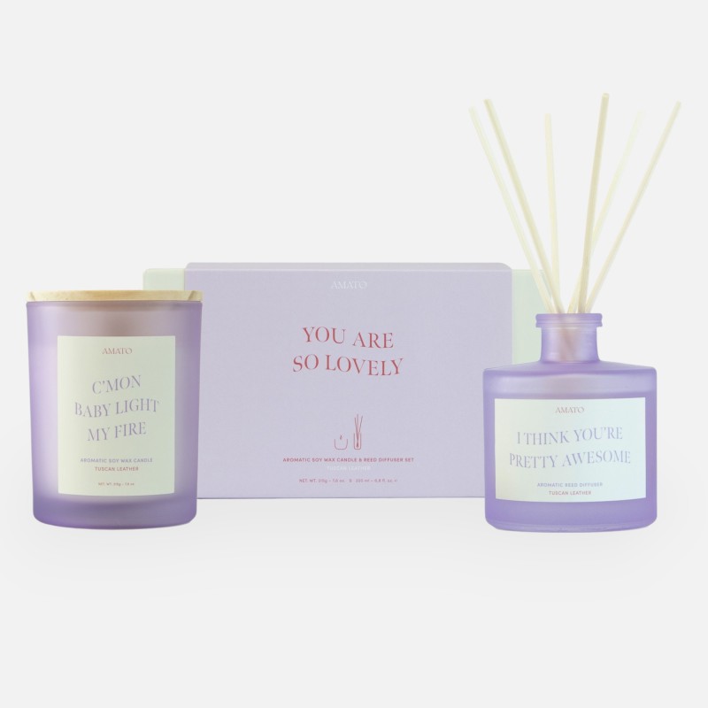 Coffret cadeau bougie parfumée & bâtons de parfum 'you are so lovely'