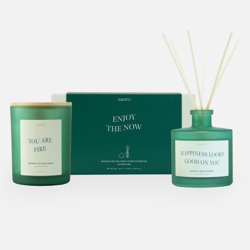 Geschenkset geurkaars & geurstokjes 'enjoy the now'