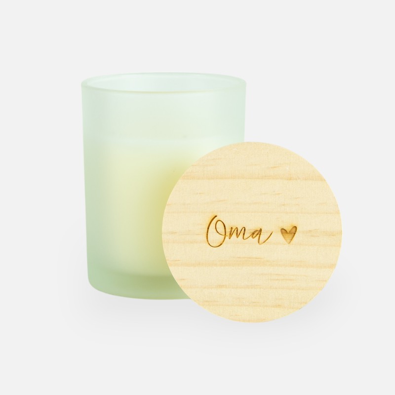 Geurkaars met houten deksel frosted wit - 'oma'
