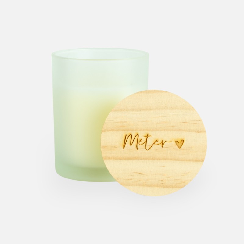 Geurkaars met houten deksel frosted wit - 'meter'
