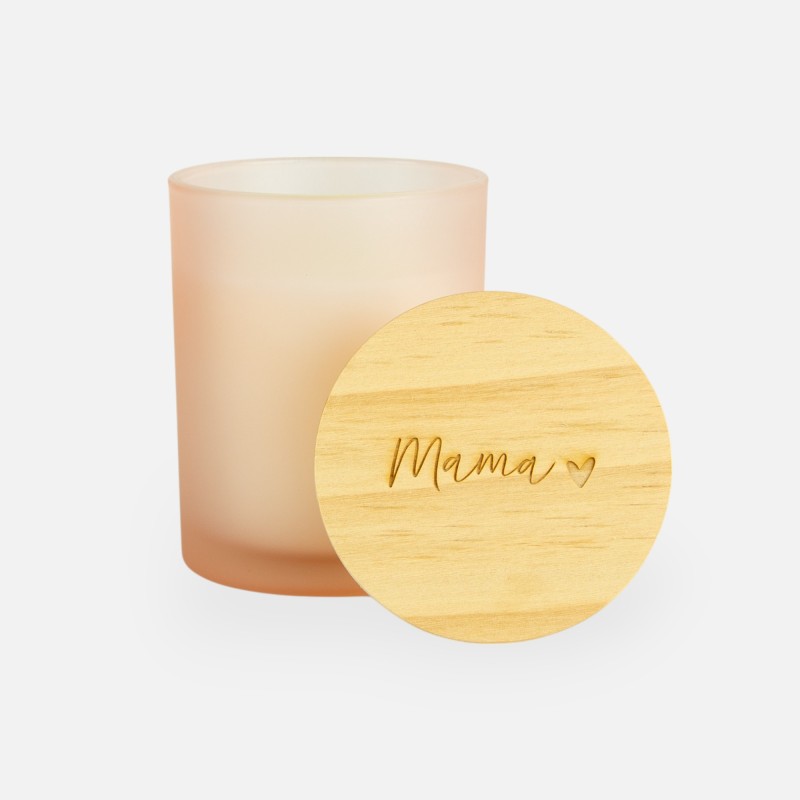 Geurkaars met houten deksel frosted blush - 'mama'