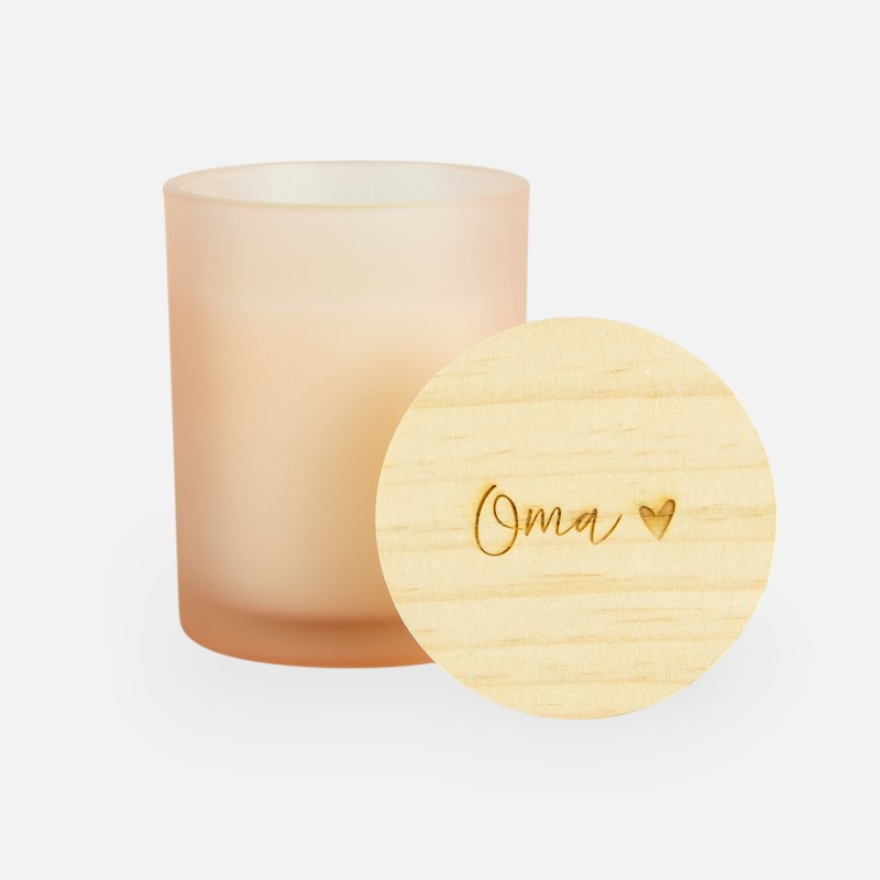 Geurkaars met houten deksel frosted blush - 'oma'