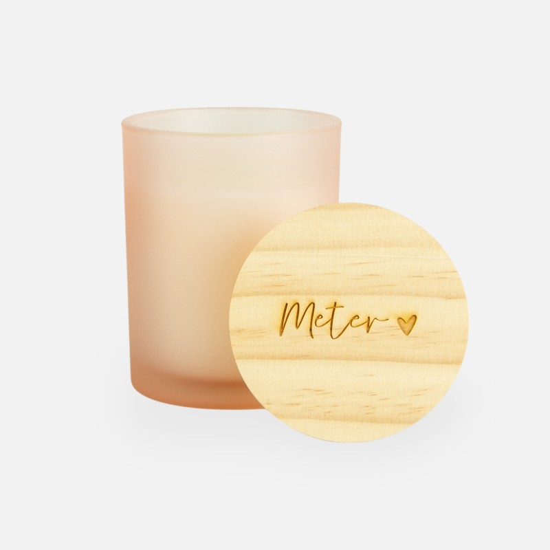 Geurkaars met houten deksel frosted blush - 'meter'
