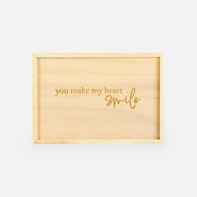 Boîte en bois avec couvercle coulissant - 'You make my heart smile'