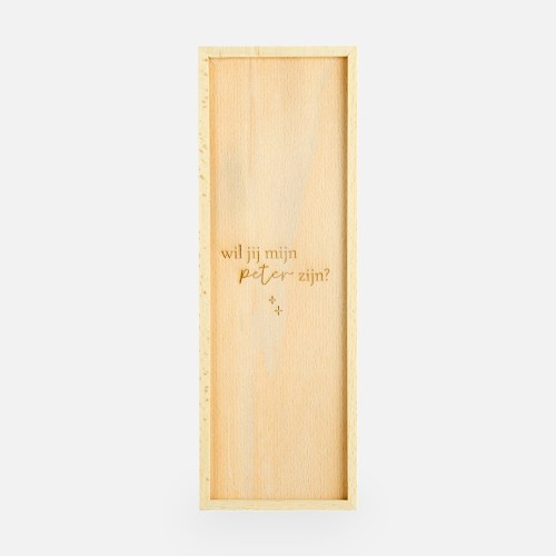Boîte à vin en bois avec couvercle coulissant - 'Wil jij mijn peter zijn?'