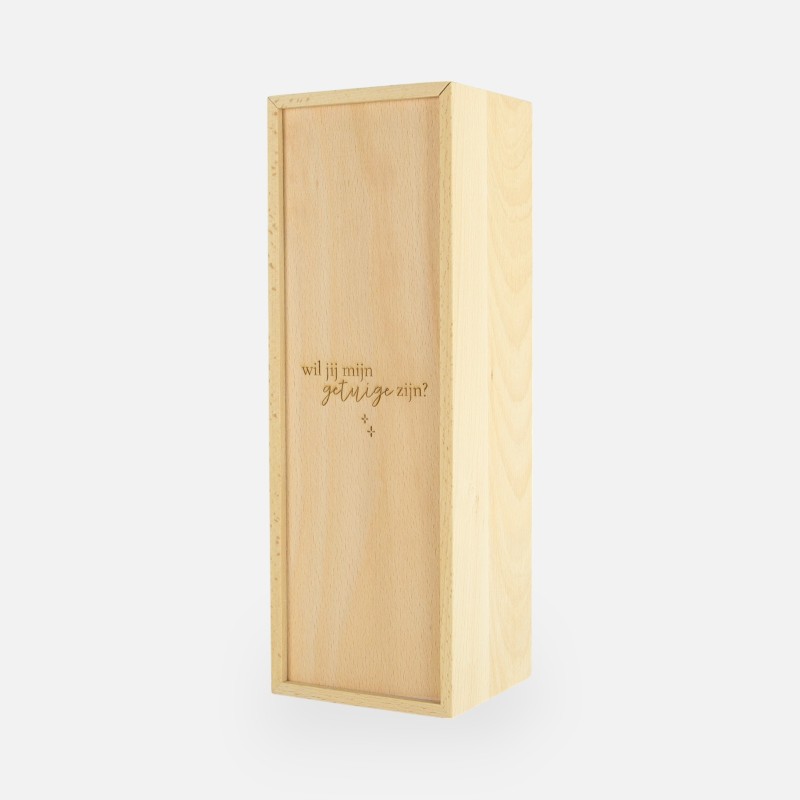 Boîte à vin en bois avec couvercle coulissant - 'Wil jij mijn getuige zijn?'