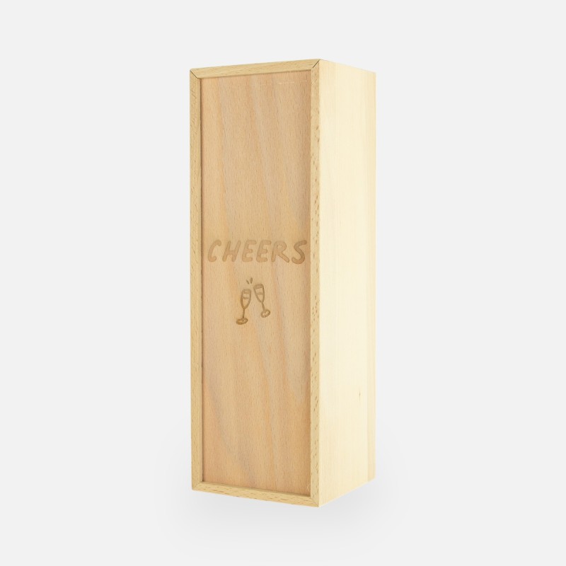 Boîte à vin en bois avec couvercle coulissant - 'Cheers'