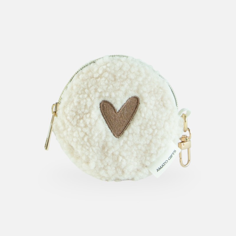 Porte-monnaie teddy 'cœur' - beige