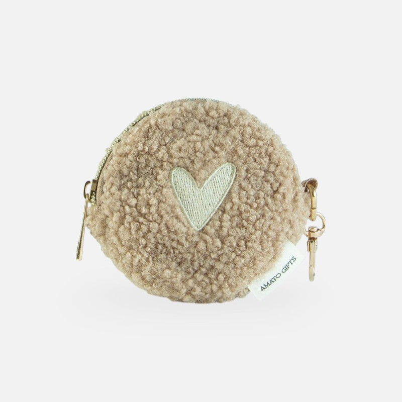 Porte-monnaie teddy 'cœur' - brun