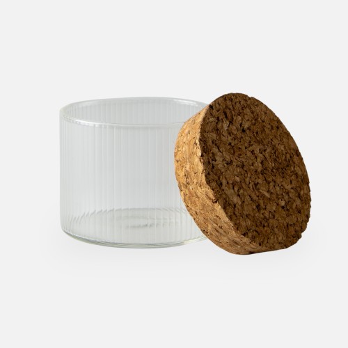 Potje met geribbelde binnenzijde en kurken deksel